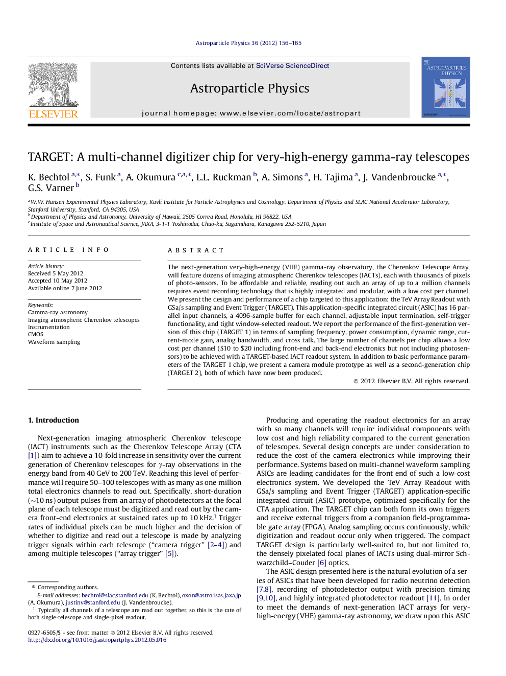 TARGET: A multi-channel digitizer chip for very-high-energy gamma-ray telescopes