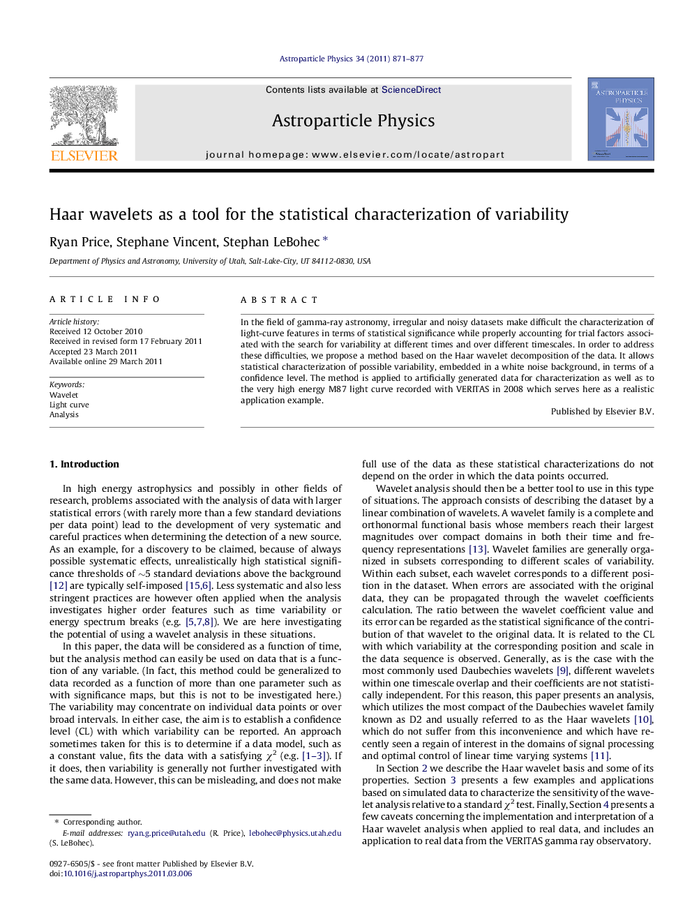 Haar wavelets as a tool for the statistical characterization of variability