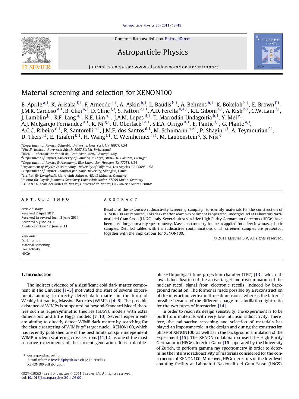 Material screening and selection for XENON100