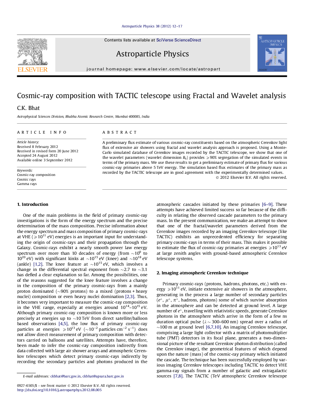 Cosmic-ray composition with TACTIC telescope using Fractal and Wavelet analysis