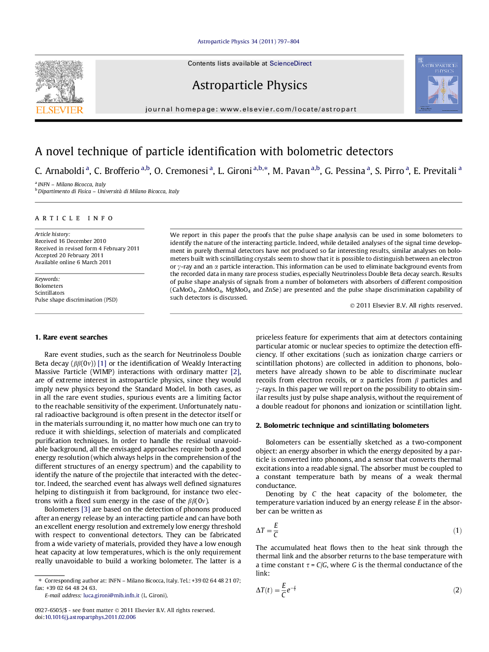 A novel technique of particle identification with bolometric detectors