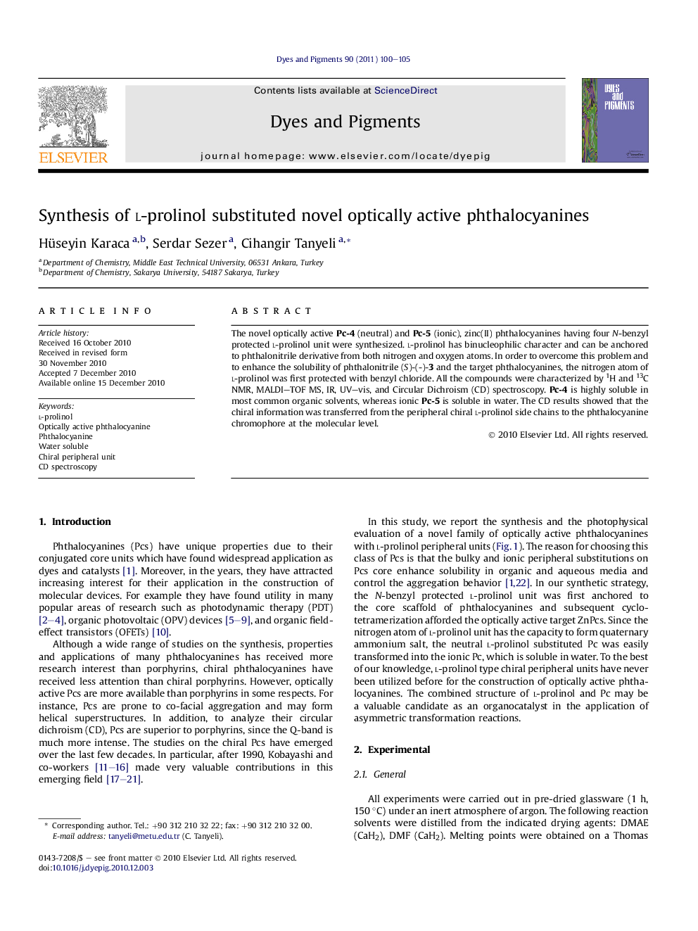 Synthesis of l-prolinol substituted novel optically active phthalocyanines