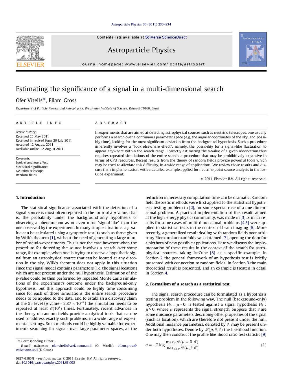 عکس صفحه اول مقاله: Estimating the significance of a signal in a multi-dimensional search Estimating the significance of a signal in a multi-dimensional search