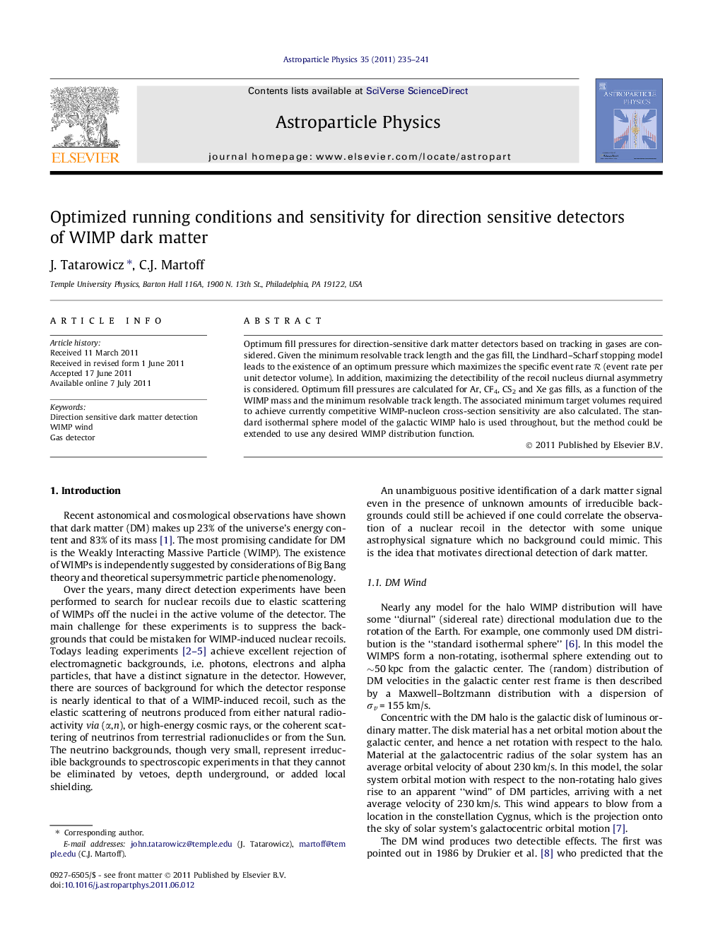 Optimized running conditions and sensitivity for direction sensitive detectors of WIMP dark matter