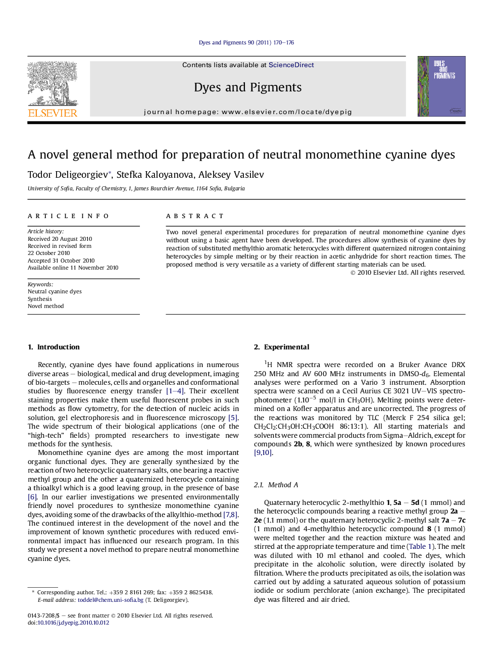 A novel general method for preparation of neutral monomethine cyanine dyes