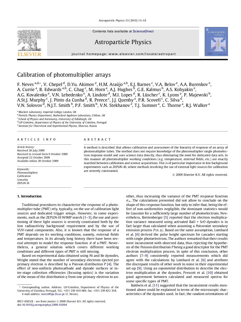 Calibration of photomultiplier arrays