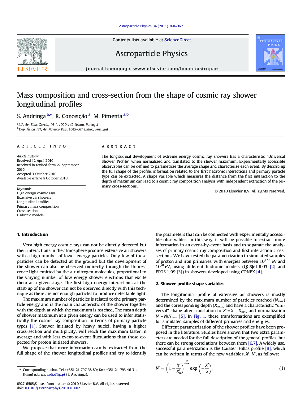 Mass composition and cross-section from the shape of cosmic ray shower longitudinal profiles