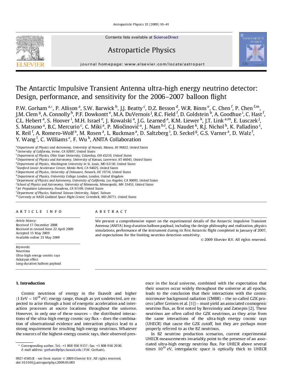 The Antarctic Impulsive Transient Antenna ultra-high energy neutrino detector: Design, performance, and sensitivity for the 2006-2007 balloon flight