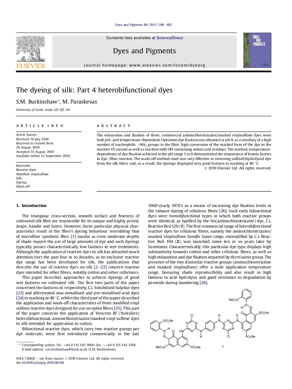 The dyeing of silk: Part 4 heterobifunctional dyes