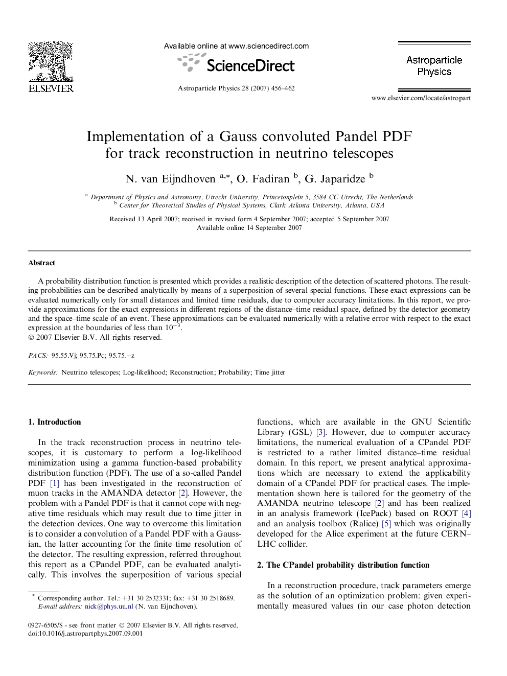 Implementation of a Gauss convoluted Pandel PDF for track reconstruction in neutrino telescopes