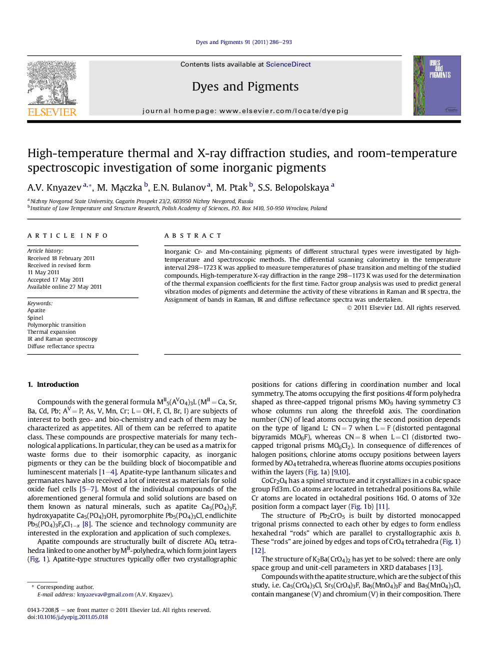 High-temperature thermal and X-ray diffraction studies, and room-temperature spectroscopic investigation of some inorganic pigments