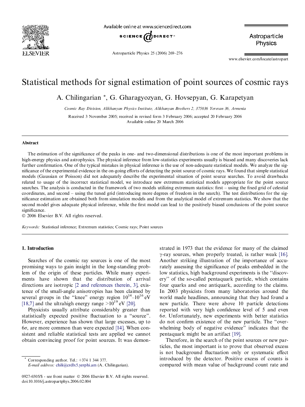 Statistical methods for signal estimation of point sources of cosmic rays