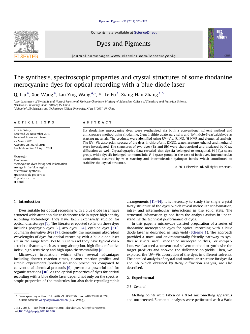 The synthesis, spectroscopic properties and crystal structures of some rhodanine merocyanine dyes for optical recording with a blue diode laser