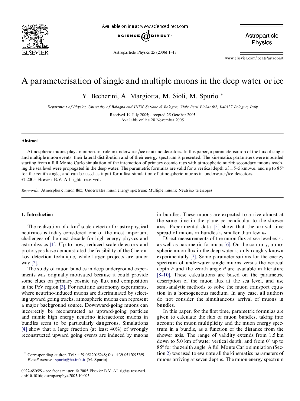 A parameterisation of single and multiple muons in the deep water or ice