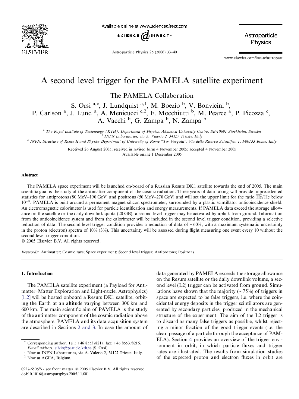 A second level trigger for the PAMELA satellite experiment