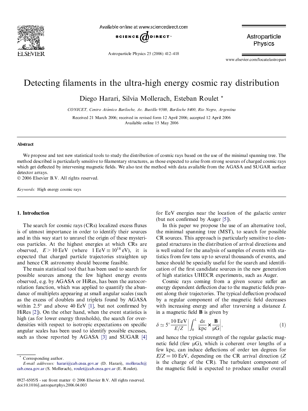 Detecting filaments in the ultra-high energy cosmic ray distribution