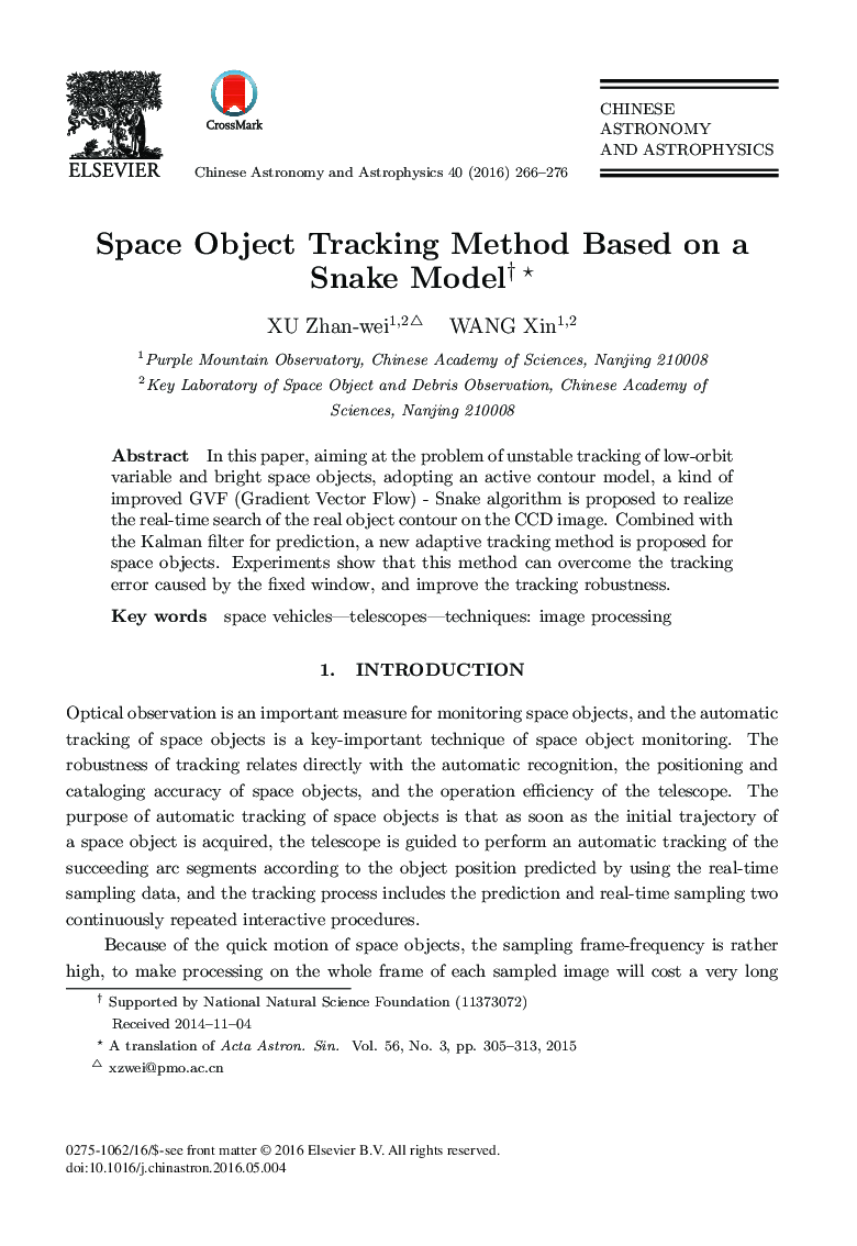 Space Object Tracking Method Based on a Snake Model 