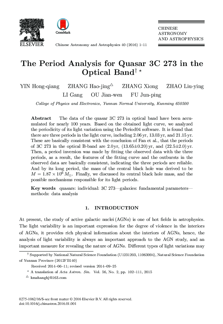 The Period Analysis for Quasar 3C 273 in the Optical Band