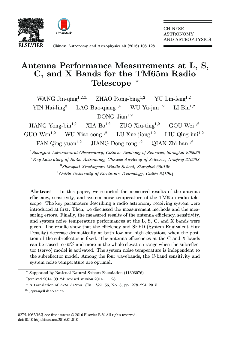 Antenna Performance Measurements at L, S, C, and X Bands for the TM65m Radio Telescope 