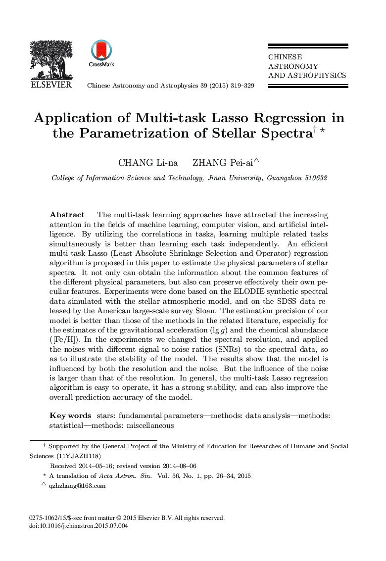 Application of Multi-task Lasso Regression in the Parametrization of Stellar Spectra 