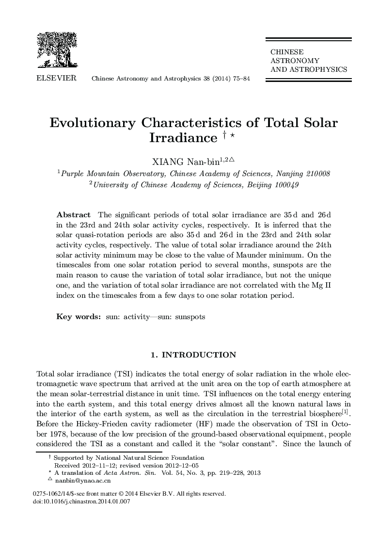 Evolutionary Characteristics of Total Solar Irradiance 