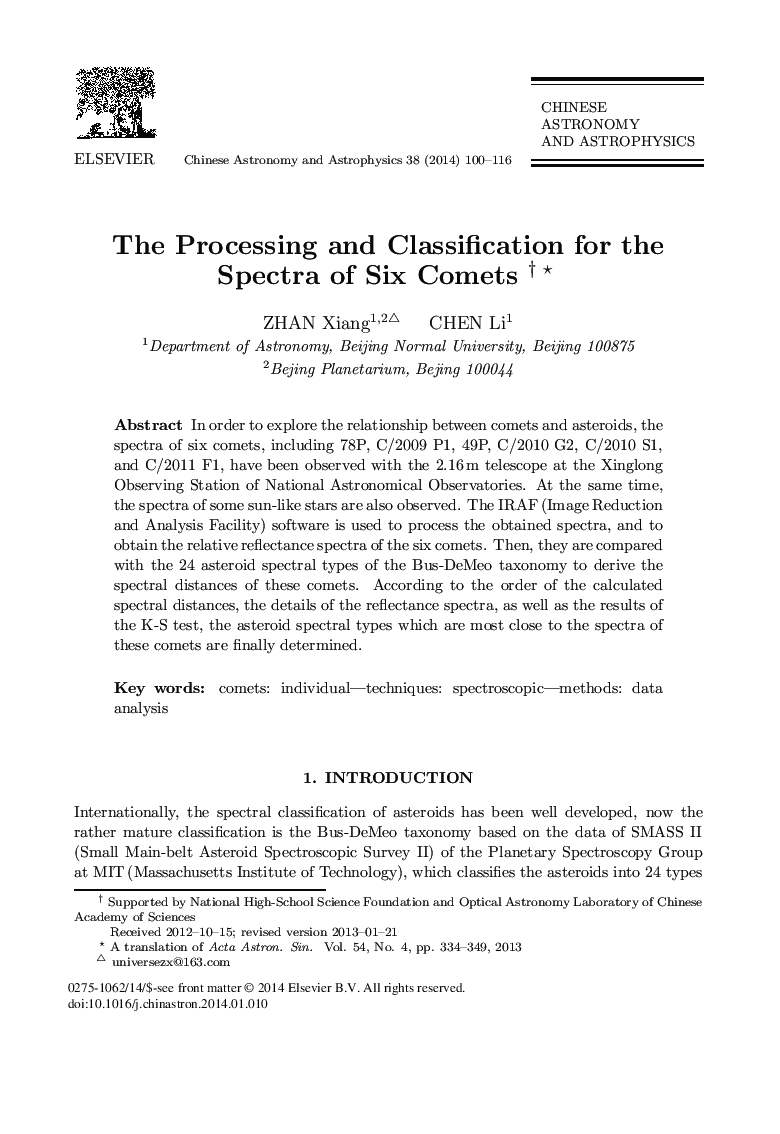 The Processing and Classification for the Spectra of Six Comets 