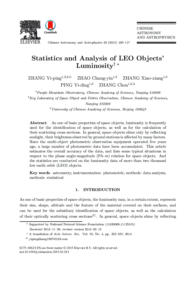 Statistics and Analysis of LEO Objects’ Luminosity 
