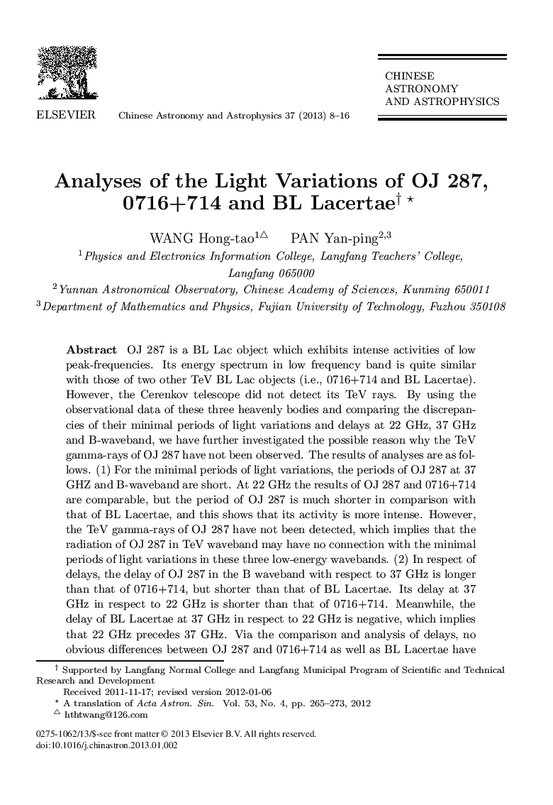 Analyses of the Light Variations of OJ 287, 0716+714 and BL Lacertae