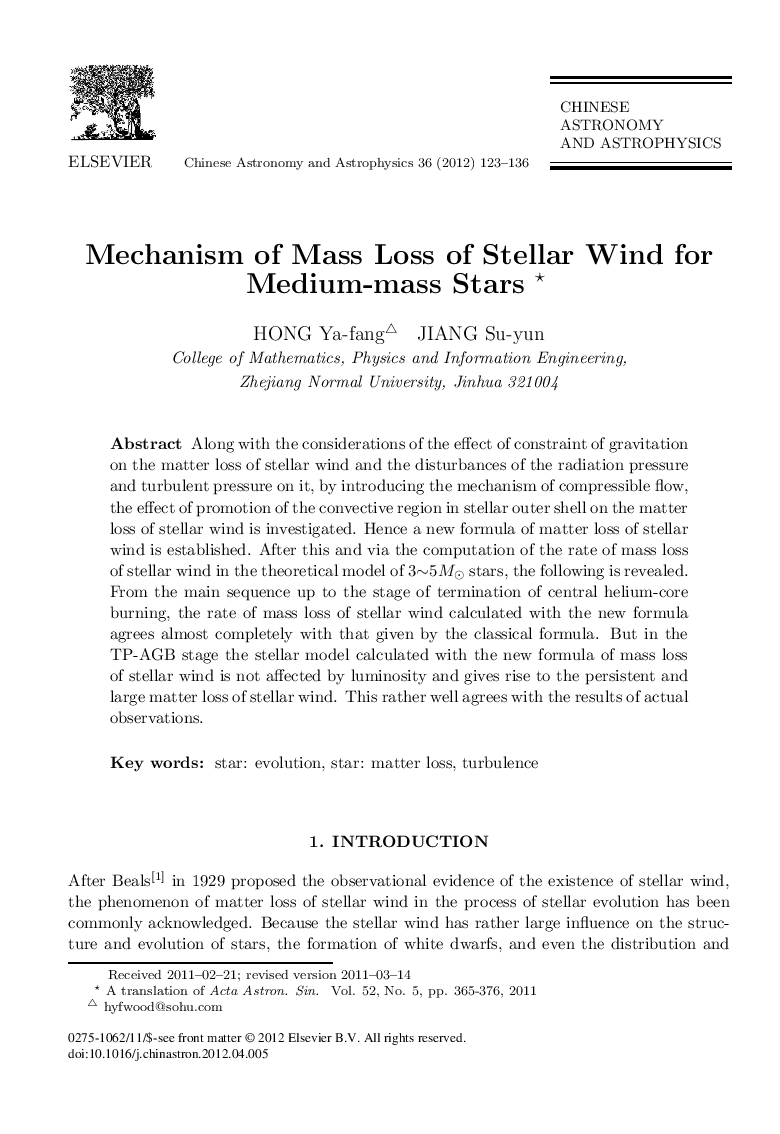 Mechanism of Mass Loss of Stellar Wind for Medium-mass Stars 