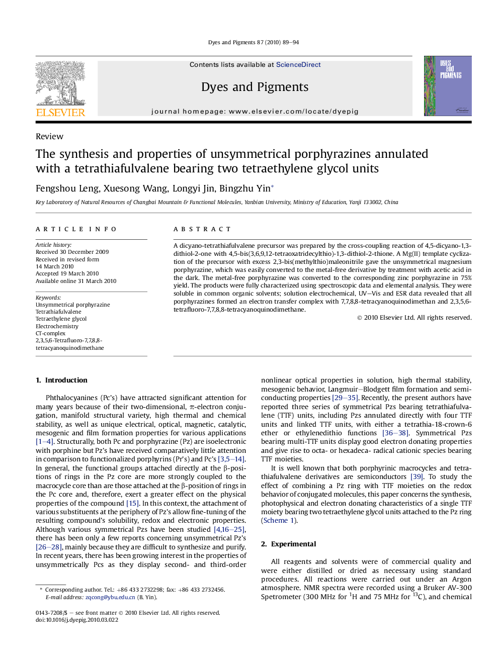 The synthesis and properties of unsymmetrical porphyrazines annulated with a tetrathiafulvalene bearing two tetraethylene glycol units