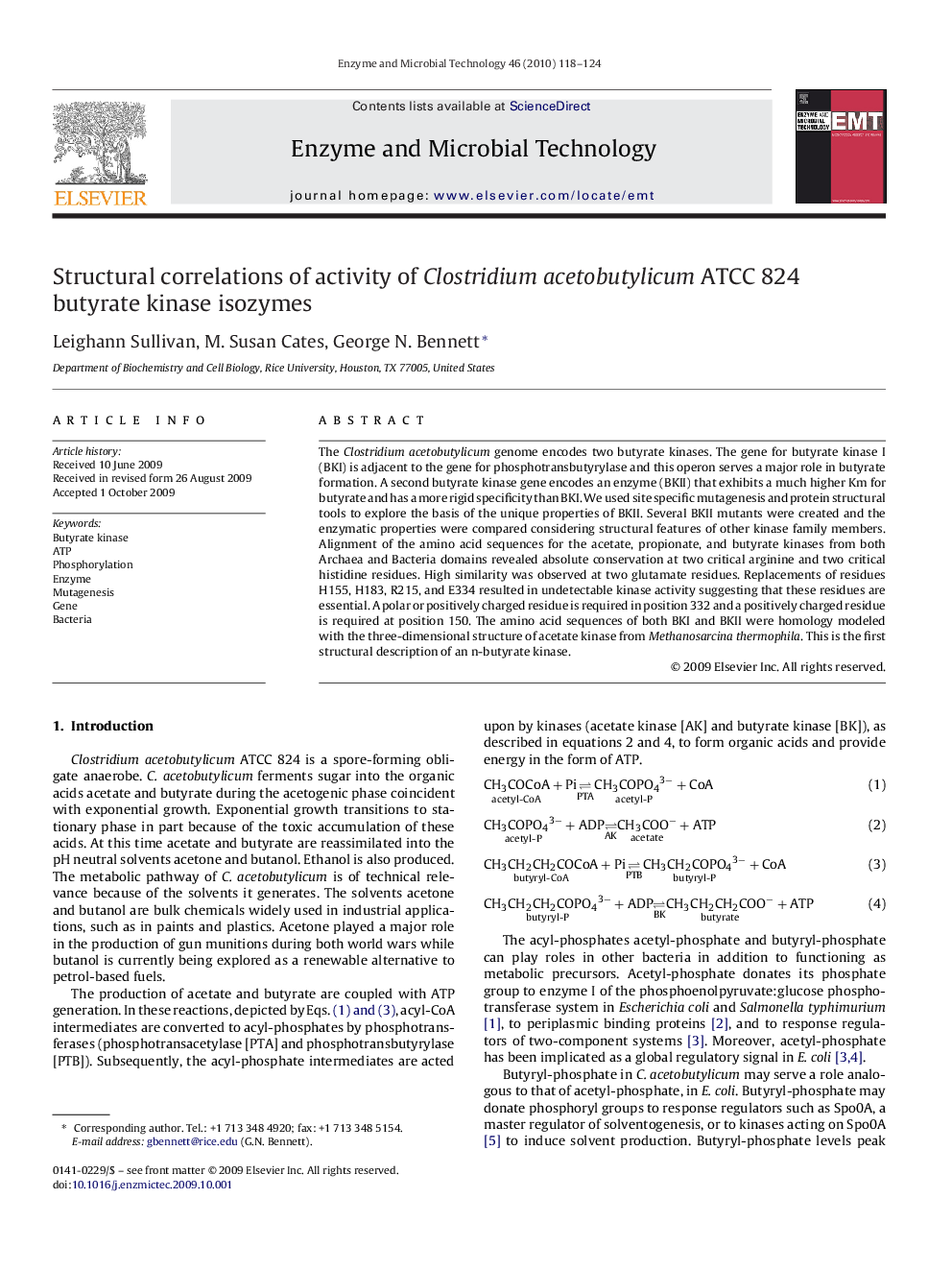 Structural correlations of activity of Clostridium acetobutylicum ATCC 824 butyrate kinase isozymes