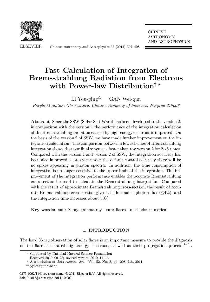 Fast Calculation of Integration of Bremsstrahlung Radiation from Electrons with Power-law Distribution 