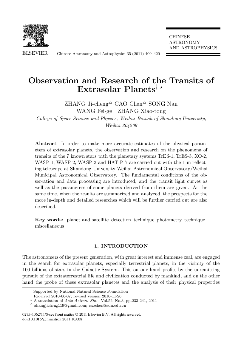 Observation and Research of the Transits of Extrasolar Planets 