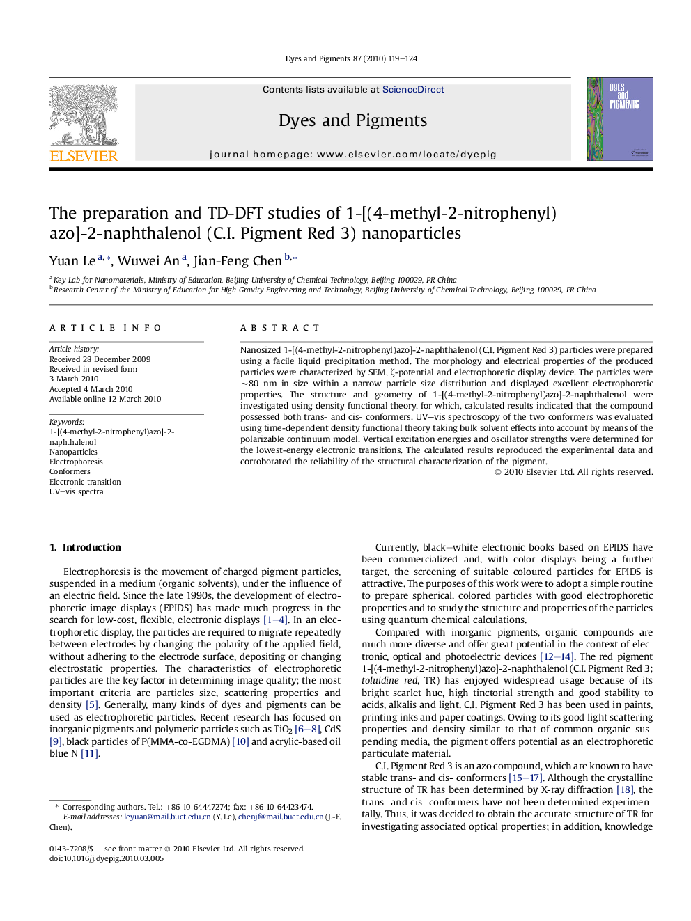 The preparation and TD-DFT studies of 1-[(4-methyl-2-nitrophenyl) azo]-2-naphthalenol (C.I. Pigment Red 3) nanoparticles