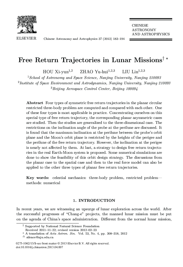 Free Return Trajectories in Lunar Missions 