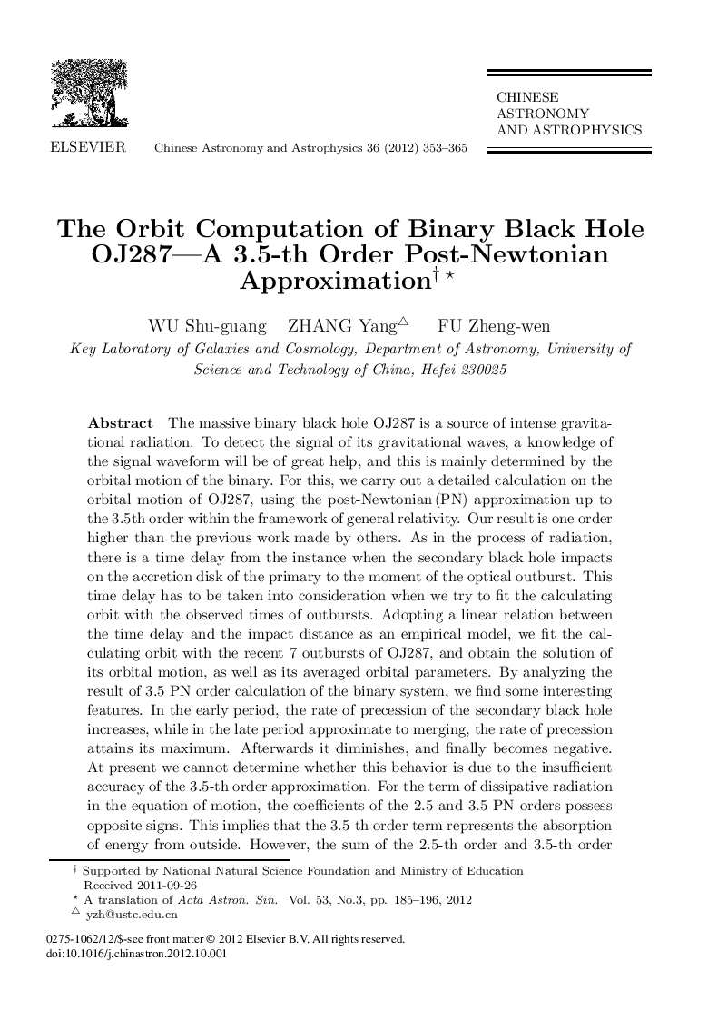 The Orbit Computation of Binary Black Hole OJ287—A 3.5-th Order Post-Newtonian Approximation 