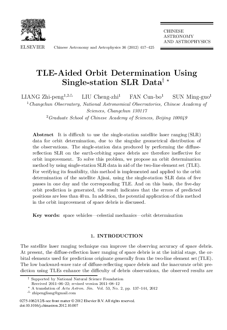 TLE-Aided Orbit Determination Using Single-Station SLR Data 