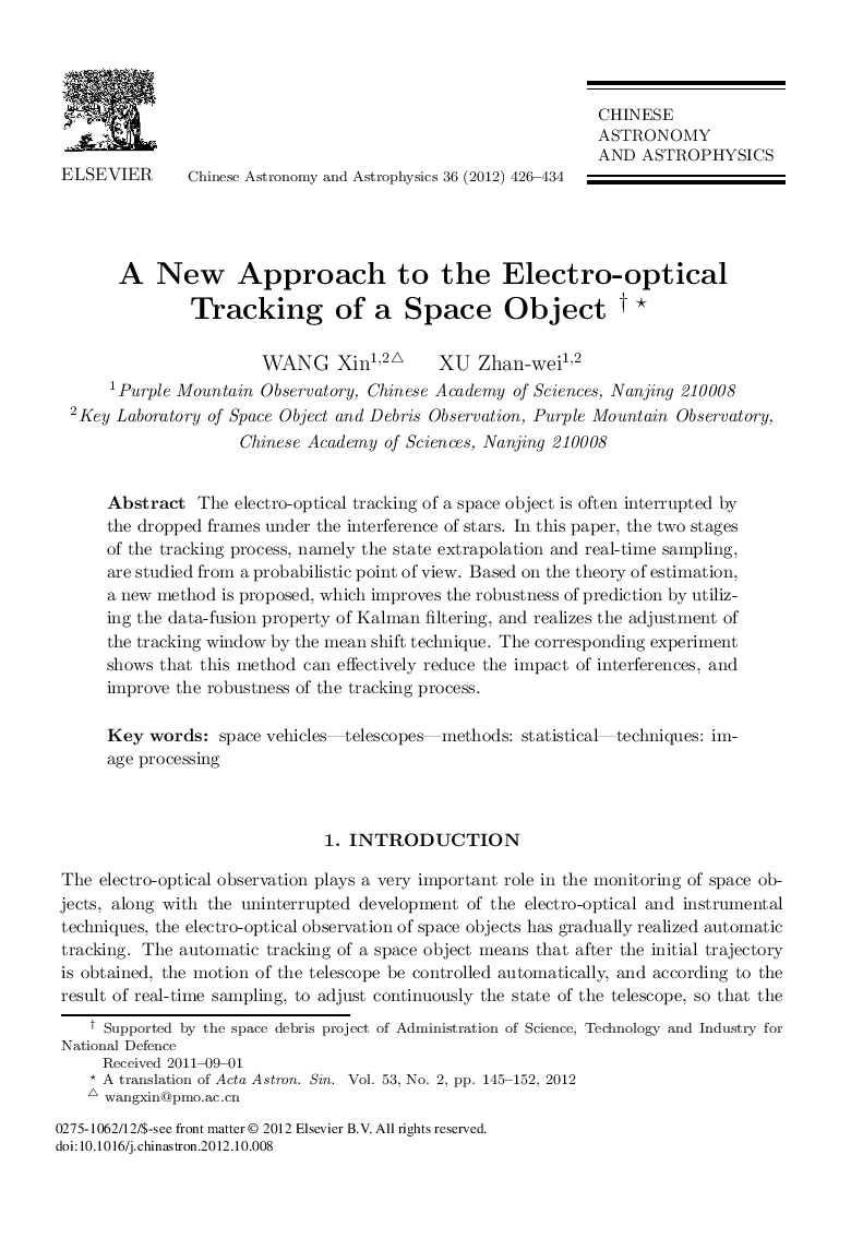 A New Approach to the Electro-optical Tracking of a Space Object 