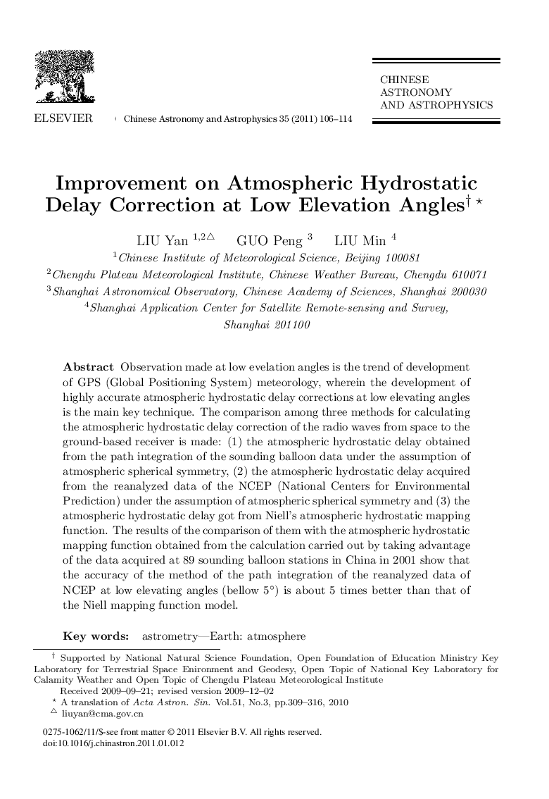 Improvement on Atmospheric Hydrostatic Delay Correction at Low Elevation Angles