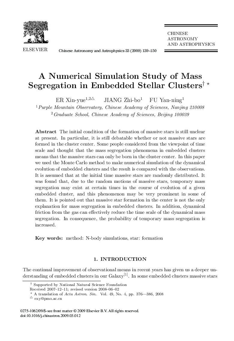 A Numerical Simulation Study of Mass Segregation in Embedded Stellar Clusters 