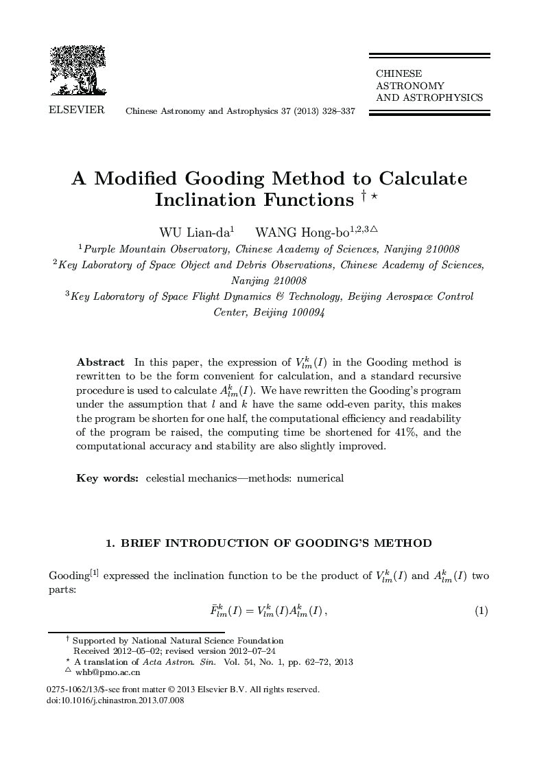 A Modified Gooding Method to Calculate Inclination Functions 