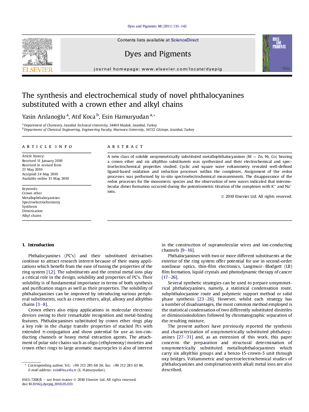 The synthesis and electrochemical study of novel phthalocyanines substituted with a crown ether and alkyl chains