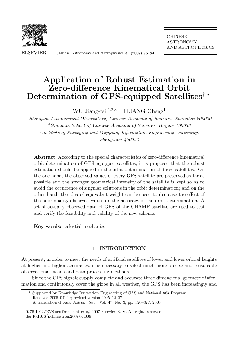 Application of Robust Estimation in Zero-difference Kinematical Orbit Determination of GPS-equipped Satellites