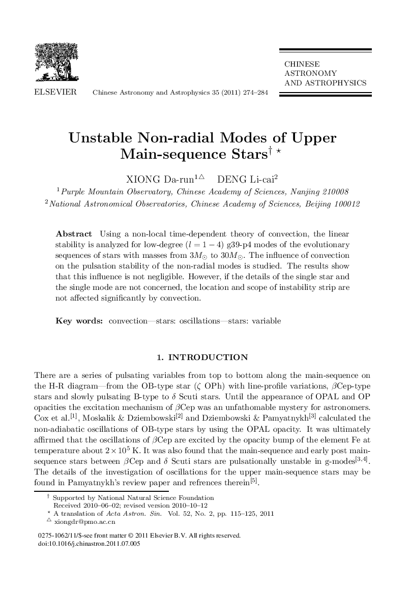 Unstable Non-radial Modes of Upper Main-sequence Stars† 