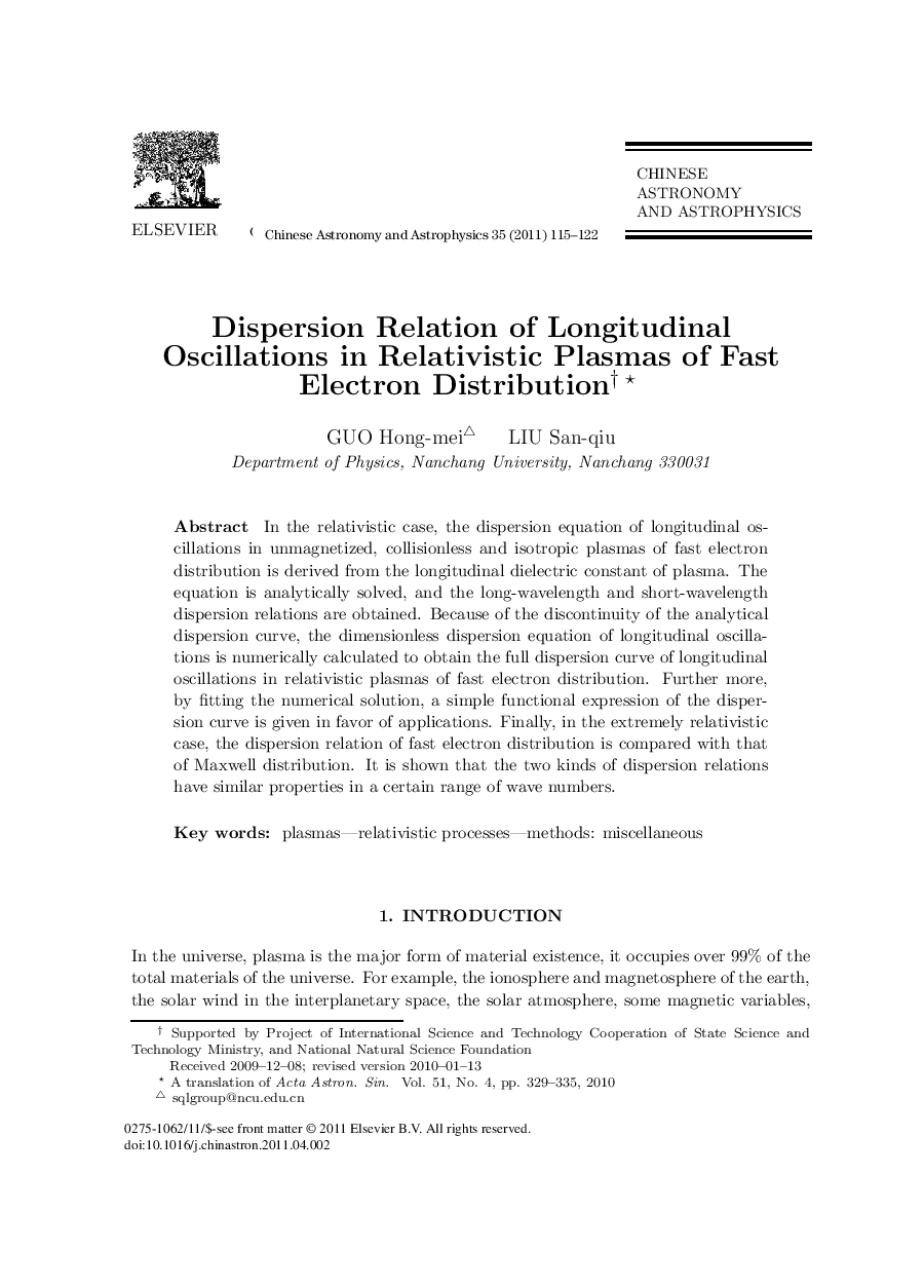 Dispersion Relation of Longitudinal Oscillations in Relativistic Plasmas of Fast Electron Distribution 