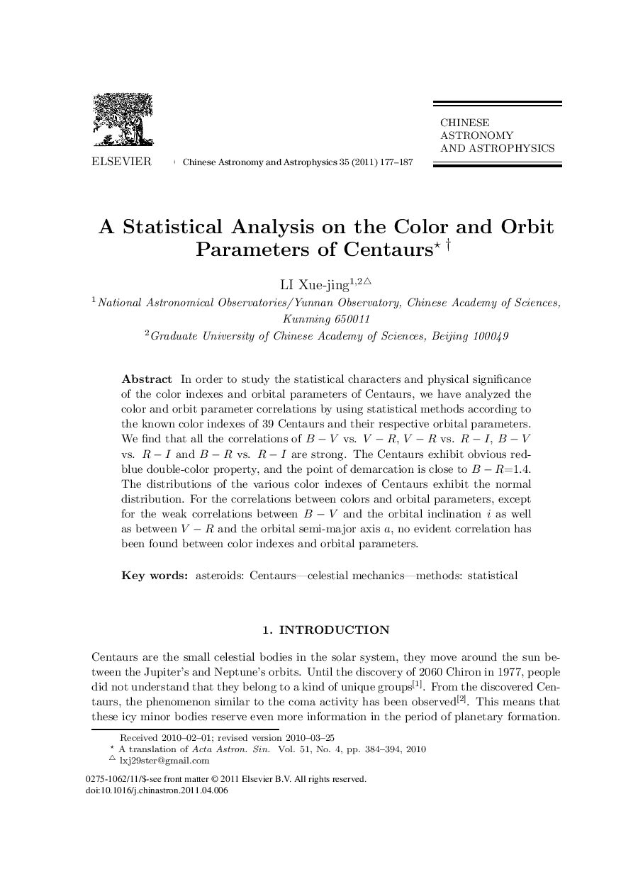 A Statistical Analysis on the Color and Orbit Parameters of Centaurs 