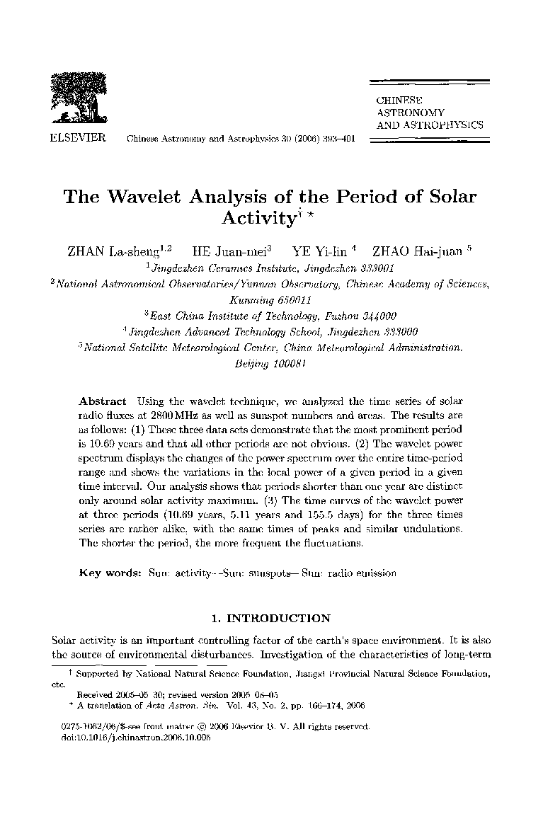 The wavelet analysis of the period of solar activity †*