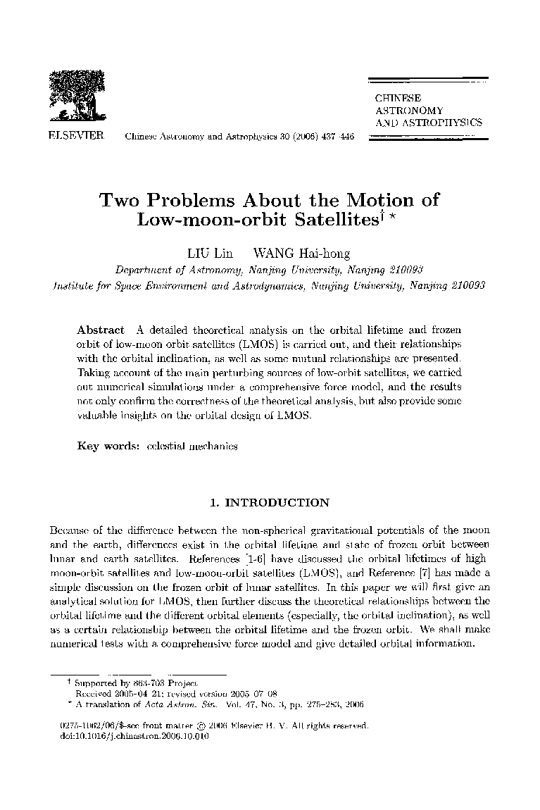 Two problems about the motion of low-moon-orbit satellites †*