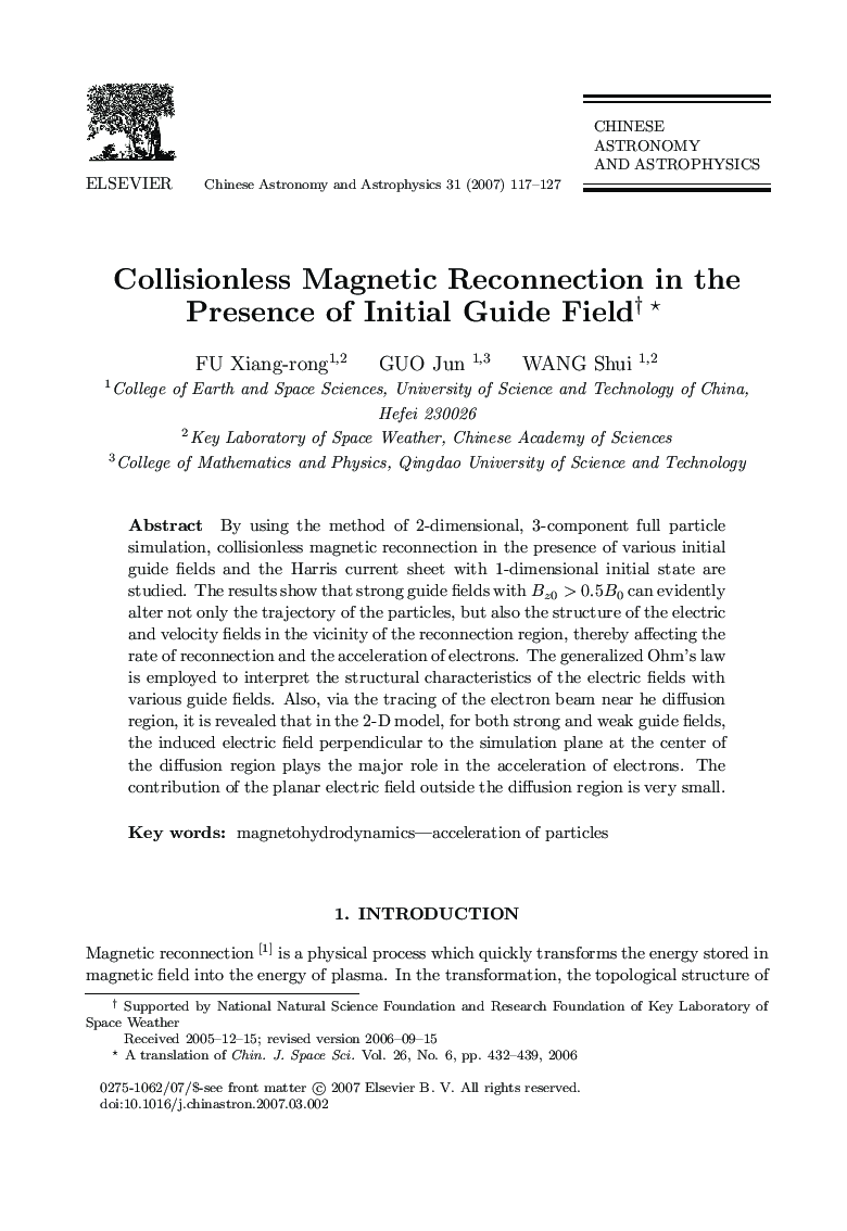 Collisionless Magnetic Reconnection in the Presence of Initial Guide Field