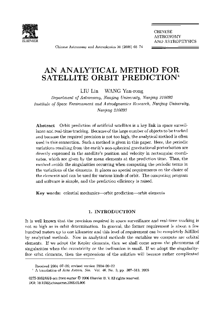 An analytical method for satellite orbit prediction *